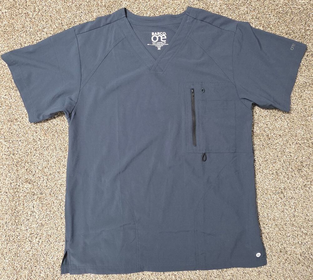 Barco One Men's Amplify V-Neck Scrub Top Size Medium Steel Grey Pocket 0115